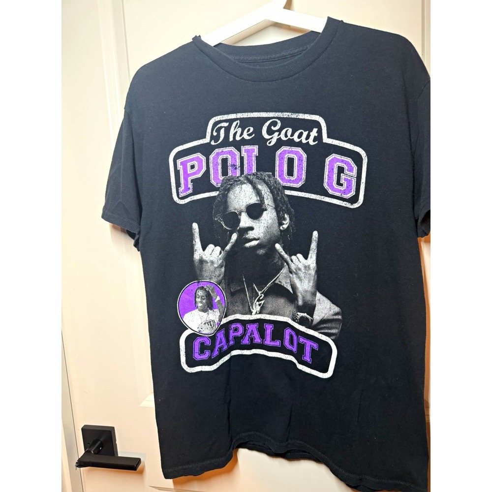 Polo G Men's Graphic Tee The Goat Capalot M Black Cotton Knit Crew Neck